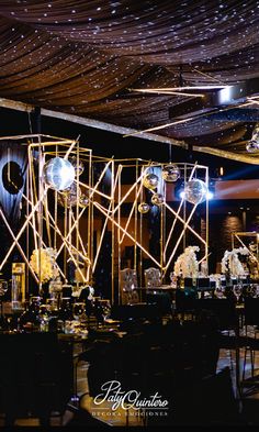 a room filled with lots of tables covered in lights