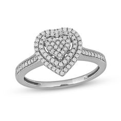 Open your heart to a sweet new romance with this charming diamond promise ring. Crafted in sterling silver A heart-shaped diamond composite sparkles in an open double diamond-lined frame. Along the shank, diamonds shimmer between intricate milgrain borders. This 1/4 ct. t.w. diamond ring is a bold start to your journey. Double Heart Diamond Ring With Accents For Valentine's Day, Fine Jewelry Double Heart Diamond Ring With Accents, Valentine's Day Double Heart Diamond Ring With Accents, Valentine's Day Diamond White Ring With Halo Setting, Valentine's Day Promise Ring With Pave Setting, Valentine's Day Anniversary Diamond Ring With Pave Setting, Heart Cut Diamond Ring With Accents For Proposal, Heart Shaped Diamond Ring With Accents For Proposal, Diamond White Heart Ring With Diamond Accents For Proposal