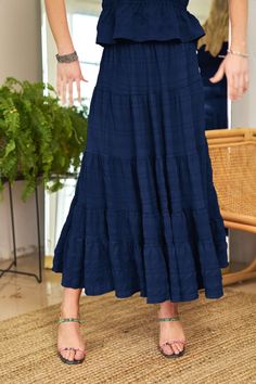 This solid Boho Maxi Skirt with an elastic waist could be everything for spring and summer. Go check out the cowl neck camisole, it quite possibly could be the perfect match! Available in S-3X Boho Maxi Skirt, Ruffle Maxi Skirt, Cotton Maxi Skirts, True Winter, Maxi Skirt Boho, Boho Maxi, Maxi Skirts, Navy Color, Ruffle Hem