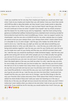 an image of someone's letter to her on their phone, with the text below it