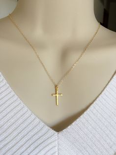 "Handmade with love! Delicate Cross necklace is great gift ideas for Mom, for your wife, for birthday, for Baptism, Christmas, Mother's day, gift for her, for mom, grandma, best friend, sister, daughter, bridesmaid gift.... MATERIALS: - Silver Plated chain and components. - Sterling silver Cross size 11.6mm x 20.6mm. - The model is wearing a 18\" inches necklace from end to end. - Gold Plated chain and components. - Gold Plated Cross. HOW TO ORDER: ** Please click on the drop down menu select ne Mother's Day Gift Cross Pendant Necklace, Dainty Cross Necklaces For Mother's Day, Dainty Cross Necklace For Mother's Day, Valentine's Day Cross Pendant Jewelry Gift, Valentine's Day Gift Cross Pendant Jewelry, Cross Charm Necklaces For Mother's Day Gift, Mother's Day Gift Charm Necklaces With Cross Shape, Cross Necklace For Mother's Day Gift, Cross Jewelry For Birthday And Mother's Day