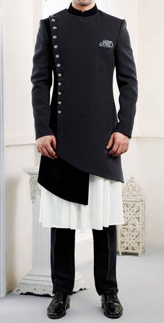 Winter Wedding Straight Kurta, Winter Wedding Bandhgala With Straight Kurta, Winter Wedding Sherwani With Straight Kurta, Festive Winter Anarkali Kurta, Winter Wedding Anarkali Kurta, Fitted Nehru Jacket For Wedding, Fitted Anarkali Nehru Jacket For Wedding, Anarkali Bandhgala With Long Sleeves For Eid, Traditional Winter Kurta For Reception