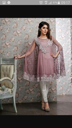 Pinterest: ✨☽⊱beauty0321⊰☾✨ Pakistani Cape dress with tulip pants beautiful. Just loving it Pakistani Cape Dresses, Cape Style Dresses, Cape Dresses, 파티 드레스, Pakistani Dresses Casual, Cape Style, Pakistani Wedding Dresses, Stylish Pants