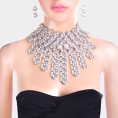 Crystal Fringe Bib Choker Necklace Earrings Set Style No : [395459] Cn1269-Rh-Cl-Wht Color : Clear, Rhodium Necklace Size : 14" + 4" L Decor Size : 6" L Earrings Size : 2" L Reversible Reversible Glass Crystal & Pearl Fringe Bib Choker Necklace Pearl Fringe, Crystal Fringe, Set Style, Necklace Size, Glass Crystal, Crystal Pearls, Necklace Sizes, Necklace Earring Set, Necklace Earrings