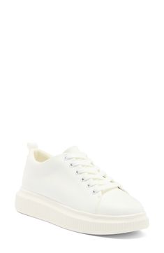 Simple and versatile, this sneaker crafted from faux leather and grippy rubber features minimal detailing and a low, lace-to-toe profile that works with any favorite look. Lace-up style Synthetic upper and lining/rubber sole Imported Not available for sale and shipment to Germany Synthetic Platform Sneakers With Vulcanized Sole, Modern Everyday Sneakers With Synthetic Material, Synthetic Platform Sneakers With Rubber Sole And Flat Heel, Flat Heel Platform Sneakers With Rubber Sole, Synthetic Flat Heel Platform Sneakers With Vulcanized Sole, Synthetic Vulcanized Sole Platform Sneakers, Modern Everyday Synthetic Sneakers, Synthetic Platform Sneakers With Laces, Trendy Everyday Platform Sneakers In Synthetic