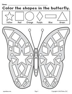 color the shapes in the butterfly