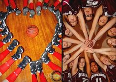 two pictures show the same team's uniforms and hands together in a heart shape