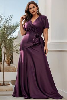 plus size v neck ribbon waist formal evening dress with sleeves 111153 Chic Evening V-neck Dress With Surplice Neckline, Evening V-neck Wrap Dress In Solid Color, Pink V-neck Surplice Dress For Formal Occasions, Belted V-neck Maxi Dress For Evening, Evening Gown With Sleeves, Red V-neck Dress With Surplice Neckline For Evening, Evening Dress With Sleeves, Gown With Sleeves, Sparkle Shorts