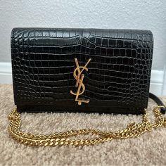 Authentic Ysl Cross Over Purse. Tassel Broke Off. Fairly New Purse, Only Used A Few Times. Ysl Purse, Saint Laurent Bags, Yves Saint Laurent Bags, Chain Wallet, Wallet Chain, Yves Saint Laurent, Tassels, Saint Laurent, Bag Lady