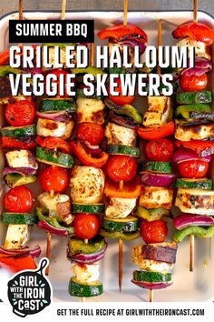 grilled halloween veggie skewers in a tray with text overlay