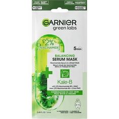 Level-up your sheet mask skincare with the Garnier Green Labs Kale-B Balancing Serum Sheet Mask! More than just a sheet mask, this Serum Mask combines the benefits of a serum and sheet mask in one, five-minute balancing treatment! Formulated with Niacinamide and Kale extract, the Kale-B Serum Mask will help balance, hydrate, and reduce the appearance of greasy skin! For Combination to Oily Skin Vegan and Cruelty Free 5-minute Balancing Serum Sheet Mask Contains Niacinamide and Kale extract Hydra Skin Care For Oily Skin, Hydrating Sheet Mask, Greasy Skin, Garnier Skin Active, Beauty Serums, Dermatologist Recommended, Sheet Mask, Healthy Glow, Hydrate Skin