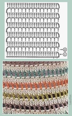 the crochet pattern is shown in two different colors