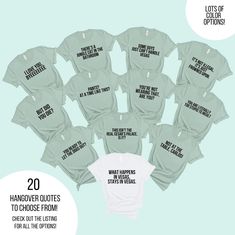 twelve t - shirts with funny sayings on them