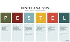 a pestel diagram with the words pestel in different colors and font options on it