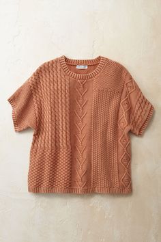 This artful, boxy pullover gives your style a fresh twist with mixed textural stitches and vintage-washed color. Roomy silhouette with dolman short sleeves and ribbed trim. Sweater Short Sleeve, Short Sleeve Fall Outfits, Plus Size Sweater, Fall Tops, Tops For Women Casual, Teacher Wardrobe, Cable Sweater, Tops Fall, Sweater And Shorts