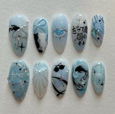 #jjk #fashion #1 #aesthetic #nailart #nails Anime Acrylic Nail Designs, Gojo Nail Art, Gojo Inspired Nails, Jjk Inspired Nails, Gojo Satoru Nails, Satosugu Nails, Gojo Nails, Korea Nail, Anime Nail