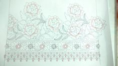 a drawing of flowers and leaves on a sheet of white paper with pink trimmings