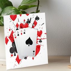 three playing cards with hearts and spades on white background art board print by design express