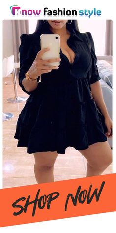 Black Casual Solid Split Joint Buckle Fold Turndown Collar A Line Plus Size Dresses Casual Black Half-sleeve Dress, Casual Black Half Sleeve Dress, Black Half Sleeve Mini Dress For Summer, Black Dress With Buttons For Vacation, Casual Half Sleeve Mini Dress For Party, Casual Black Mini Dress With Puff Sleeves, Casual Black Half Sleeve Mini Dress, Black Short Sleeve Mini Dress With Buttons, Casual Black Mini Dress With Half Sleeves