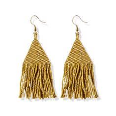 Lexie Solid Beaded Fringe Earrings in gold on white background Fringe Earring, Petite Earrings, Dash And Albert Rugs, Beaded Fringe Earrings, Alloy Earrings, Sun Exposure, Beaded Fringe, Earring Sale, Modern Bohemian