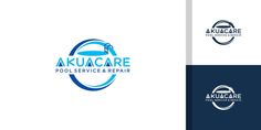 a logo for a pool service and repair company, with the words akua care on it