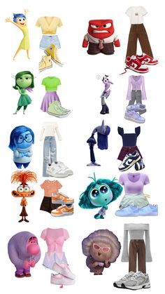 an image of many different cartoon characters on a white background