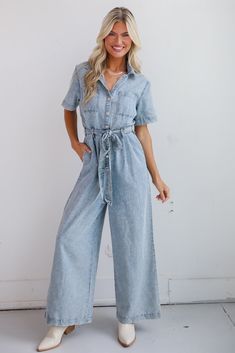 Fresh Perfection Denim Jumpsuit Utilitarian Design, Dress Jumpsuit, Casual Kimono, Trendy Denim, 4th Of July Outfits, Casual Rompers, Rust Dress, Cute Rompers, Puff Sleeve Dresses