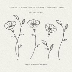 the flowers are drawn in black and white on a light colored background with text that reads,