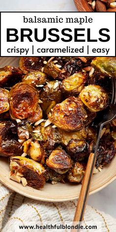 roasted brussel sprouts with almonds in a bowl