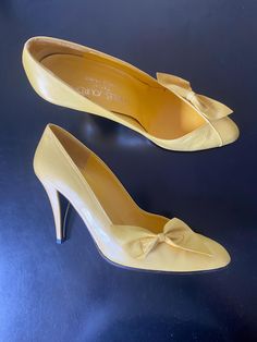 Adorable vintage Charles Jourdan pumps! There is some spotting as shown in photos, I don't think it's noticeable when they're being worn but they are priced accordingly. :) Yellow Pumps, Vintage Pumps, Charles Jourdan, Yellow Heels, Canary Yellow, Womens Heels, Shoes Women Heels, Shoes Heels, Bathing Beauties