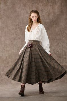 Tartan Wool Skirt in Brown Maxi Wool Skirt Vintage Wool - Etsy Wool Skirt Outfit, Great Perhaps, Vintage Wool Skirt, Linen Apron Dress, Summer Outfits Ideas, Skirt A Line, Modest Clothes, Tartan Skirt, White Linen Shirt