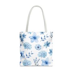 Snowy Blue Flowers Tote Bag - Bags - Kristine Celestine Blue Shoulder Bag For School In Spring, Blue Rectangular Bags For Spring, Blue Bags For Daily Use In Spring, Rectangular School Bag With Floral Print, Spring Blue Bags For Daily Use, Rectangular Floral Print School Bag, Blue Large Capacity Beach Bag For Spring, Light Blue School Bag For Summer, Blue Large Capacity Canvas Bag Gift