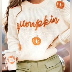 Brand New Boutique Sweater Are You A Pumpkin Baby? Do You Put The Cutest Littlest Pumpkins All Around Your House As Soon As September Rolls Around? Me Too! And This Super Cute Sweater Can Be A Fun Way To Express Your Love For Fall And For Those Majestic Little Pumpkins We All Have Grown To Love So Much Bippidy Boppity Boo! Style Tags: Pumpkins, I Love Pumpkins, Fall Sweaters, Holiday Sweater, Adorable Sweater, Fall, Pumpkin Patches, Apple Picking, Leaf Jumping Baby Knitted Sweater, Knit Halloween, Pumpkin Sweater, Thanksgiving Sweater, Cuffed Denim Jeans, Stitch Sweater, Pumpkin Baby, Sweater Cream, Stylish Jeans