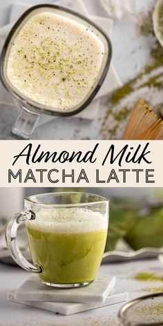 this is an image of almond milk matcha latte