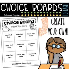 the choice board for students to write their own words and pictures, with an image of a