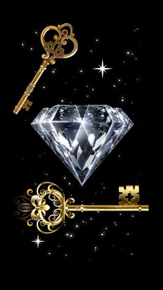 an image of a diamond and key on a black background