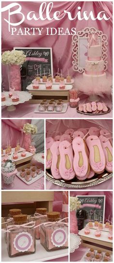 a pink and white party with lots of desserts