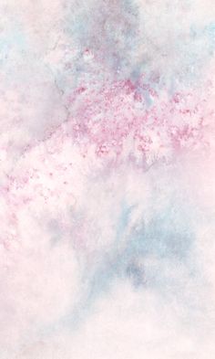 an abstract painting with pink and blue hues on the surface, as well as white clouds