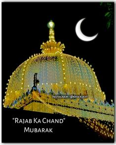 a large dome covered in lights with a crescent on top and the words rama chand mubarak written below it