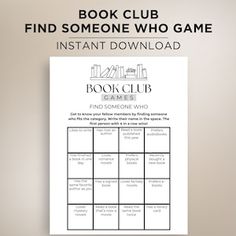 a book club game with the text, find someone who game instant read and play