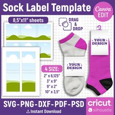 sock label templates for svg and dxf - psd, instant file