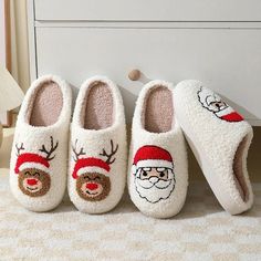 Christmas Gingerbread, Raindeer, Santa Slippers Xmas Slippers, Santa Slippers, Reindeer Slippers, Holiday Slippers, Christmas Slippers, Man Design, Fuzzy Slippers, Slippers Cozy, Christmas Cartoons