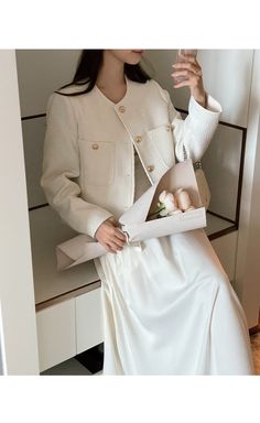 Welcome To Kukombo Store！ Long Sleeve Tweed Jacket, Casual Cream Tweed Jacket For Work, Cream Tweed Outerwear For Winter, Winter Cream Tweed Blazer, Cream Tweed Jacket For Winter, Casual Beige Tweed Jacket, Cream Tweed Outerwear With Buttons, Winter Cream Tweed Jacket, Spring Beige Tweed Outerwear