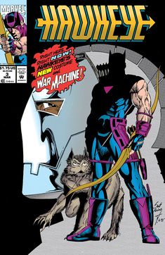 the cover to hawkeye comic book, featuring an image of a man with a cat on