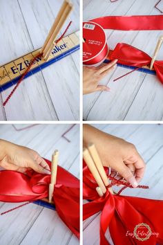 It's so easy to make your own beautiful ribbon bows with the use of a bow maker. See how! #homemadewithlove How To Use A Bow Maker Tutorials, Ez Bow Maker Tutorial, Using A Bow Maker, Make A Ribbon Bow, How To Make A Ribbon Bow, Bow Making Tutorials, Package Bows, Diy Wreath Bow, Bow Maker