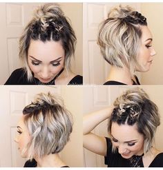 Cute Hairstyles For Short Hair, Short Hair Updo, Braids For Short Hair, Hair Color Ideas, Pixie Hairstyles, Short Bob