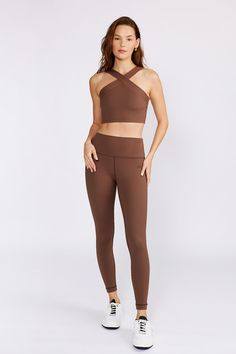 Cream Yoga - Jenn 7/8 length legging mocha Bodysuit Tops, Sweater Collection, Bleach Wash, Bra Top, Performance Fabric, Wide Waistband, New Wardrobe, Low Key, Bra Tops