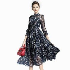 www.Nuroco.com - Maxi Dress For Women Sweet Ball Dresses Gown Flower Print Dresses Women Slim Casual Long Sleeve Ruffled Dress For Summer, Casual Long Sleeve Summer Dress With Ruffles, Casual Long Sleeve Dress With Ruffles For Summer, Blue Knee-length Long Sleeve Summer Dress, Bohemian Fitted Long Sleeve Chiffon Dress, A-line Non-stretch Dress With Ruffles, Bohemian Fitted Chiffon Dress With Long Sleeves, Knee-length Long Sleeve Ruffled Dress For Spring, Non-stretch Elegant Maxi Dress With Ruffles