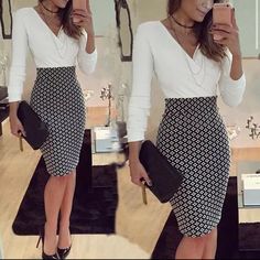 Polyester Long Sleeve Black And White New Work Attire Women, Business Professional Outfits, Corporate Attire, Women Office, Womens Business Casual, Classy Work Outfits, Women Formals, Business Professional, Business Dresses