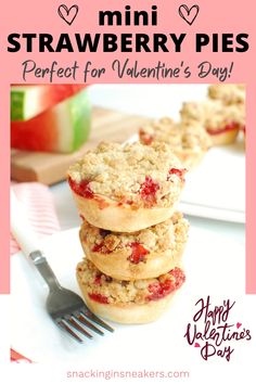 Mini Valentine's Day strawberry pies stacked on a plate. Mini Valentine Desserts, Mini Strawberry Pies, Watermelon Rind Recipes, Strawberry Pies, Watermelon Rind, Valentine Desserts, Strawberry Pie, Sweet Pie, Mini Pies